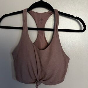 ALO tie front ribbed top/sport bra with pads